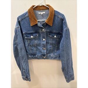 PACSUN Tan Corduroy Collar Denim Jean Trucker Crop Jacket Women's Size Medium